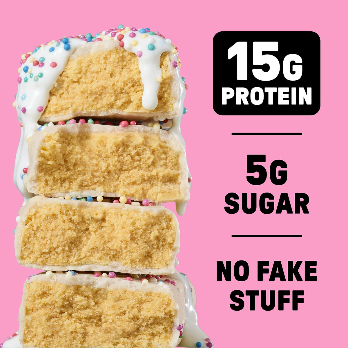 JUNKLESS Birthday Cake Protein Bars | 15g Protein, Low Sugar, High Fiber, Gluten Free | Healthy Snack for Kids & Adults | 12 Bars
