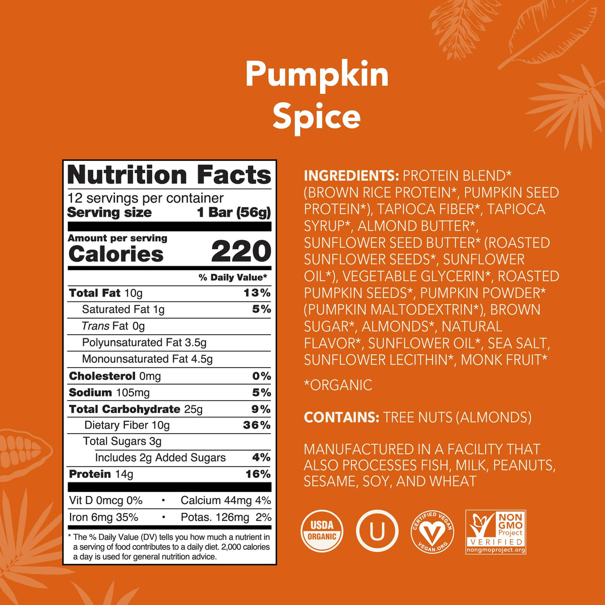 ALOHA Organic Plant Based Protein Bars - Pumpkin Spice, Vegan, Low Sugar, Gluten-Free, Low Carb, Non-GMO, No Stevia, No Erythritol - LIMITED EDITION, 12 Count (Pack of 1)