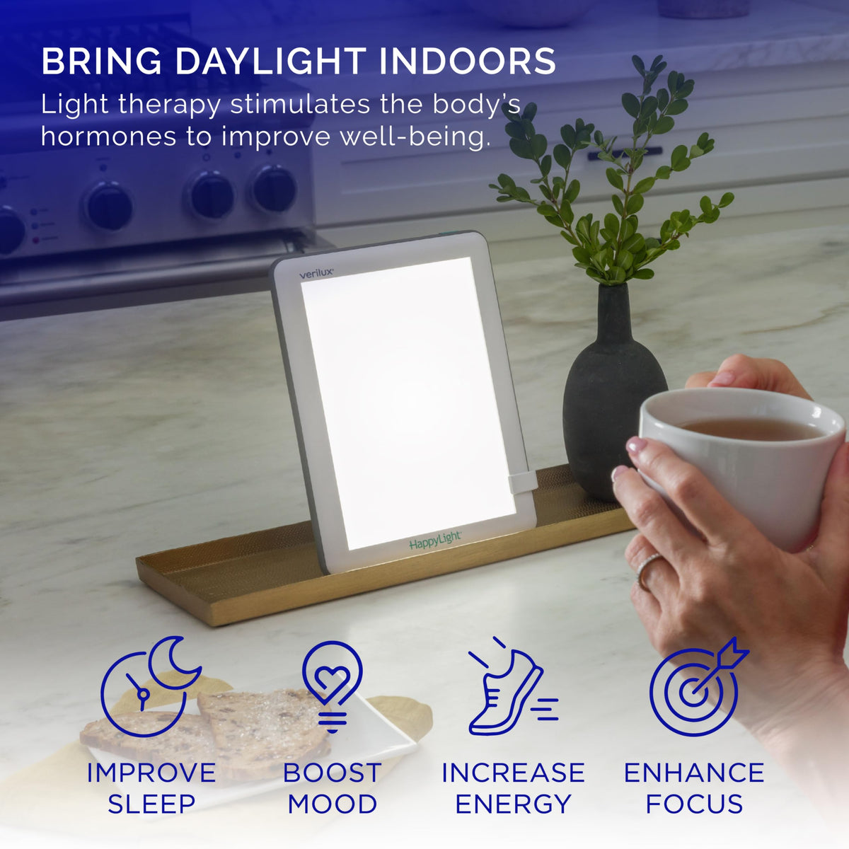Verilux HappyLight Lucent - One-Touch Light Therapy Lamp with 10,000 Lux, UV-Free, LED Bright White Light &amp; Detachable Stand for Boosting Mood &amp; Improving Sleep