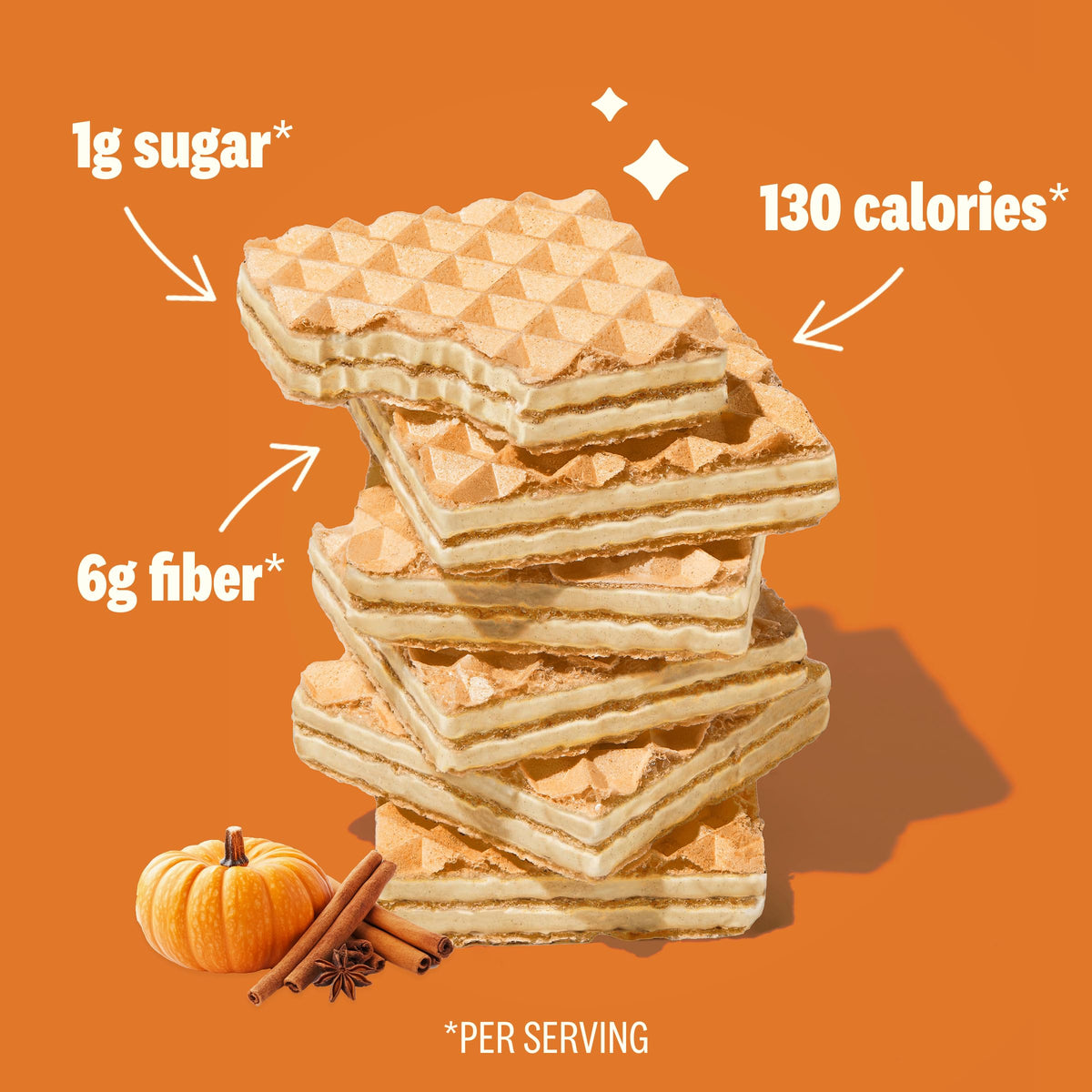 Rip Van Pumpkin Spice Keto Wafer Cookies, Healthy Vegan Snack, Non-GMO, Low Carb, Low Sugar (1g), Low Calorie, 16 Count