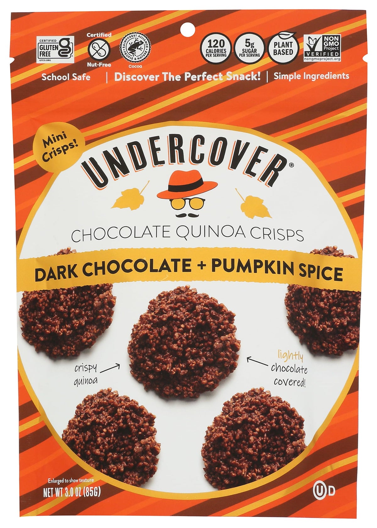 Undercover Chocolate Co, Crisps Quinoa Dark Chocolate Pumpkin Spice, 3 Ounce