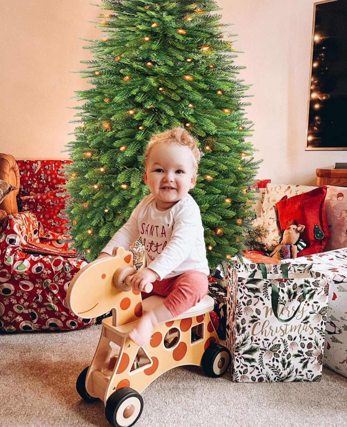 6Ft Pop Up Christmas Tree - Pre-lit Collapsible Tree with 680 Branch Tips and 105 Clear UL Lights