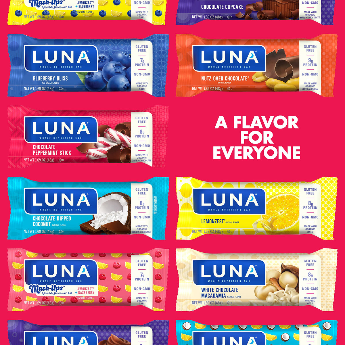 LUNA BAR - Gluten Free Snack Bars - Chocolate Peppermint Stick -8g of protein - Non-GMO - Plant-Based Wholesome Snacking - On the Go Snacks (1.69 Ounce Snack Bars, 15 Count)
