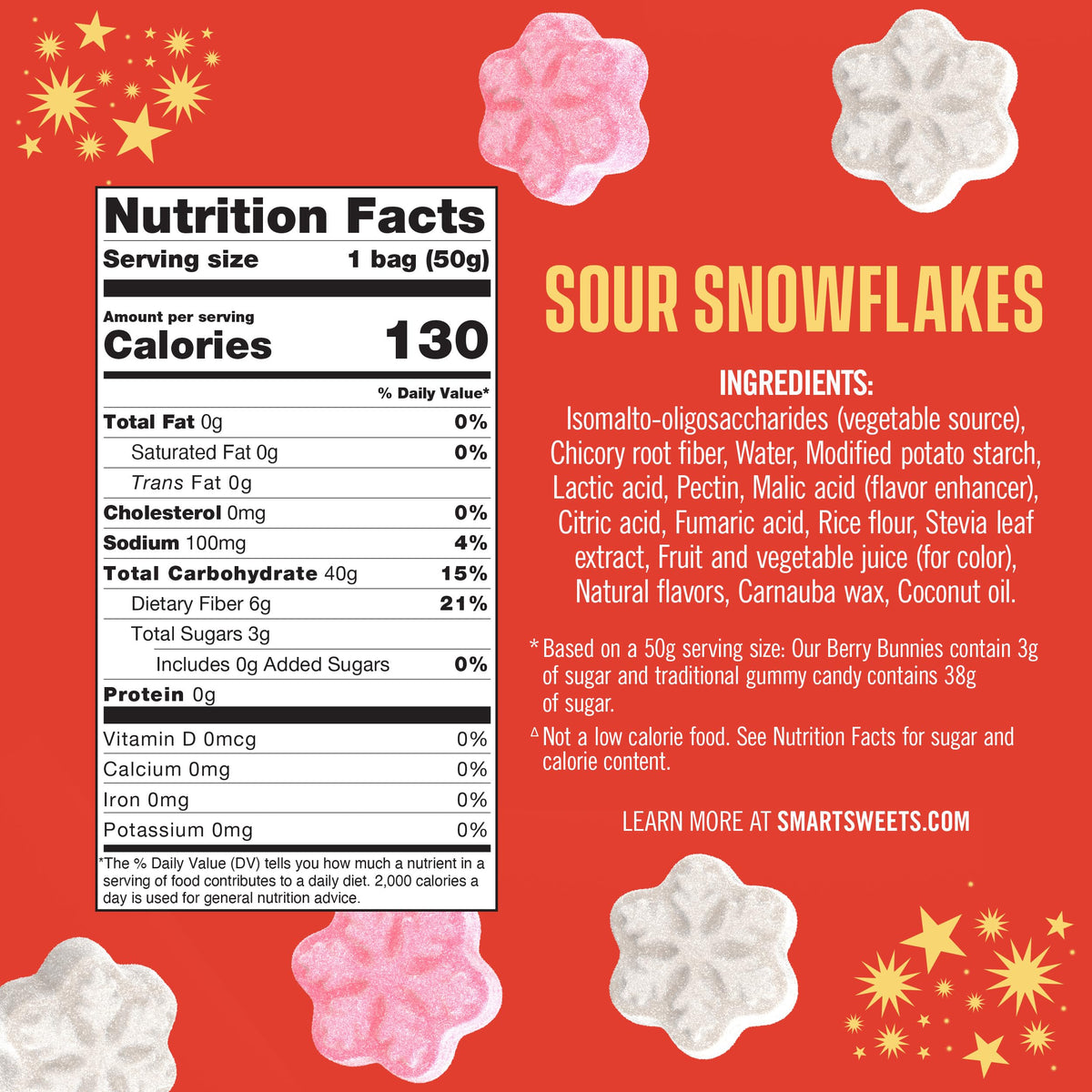 SmartSweets Sour Snowflakes Sour Candy: 1.8oz (Pack of 14), Gummy Candy with Low Sugar, Low Calorie, No Artificial Sweeteners, Plant-Based, Gluten-Free, Healthy Snack for Kids & Adults, Holiday Treat