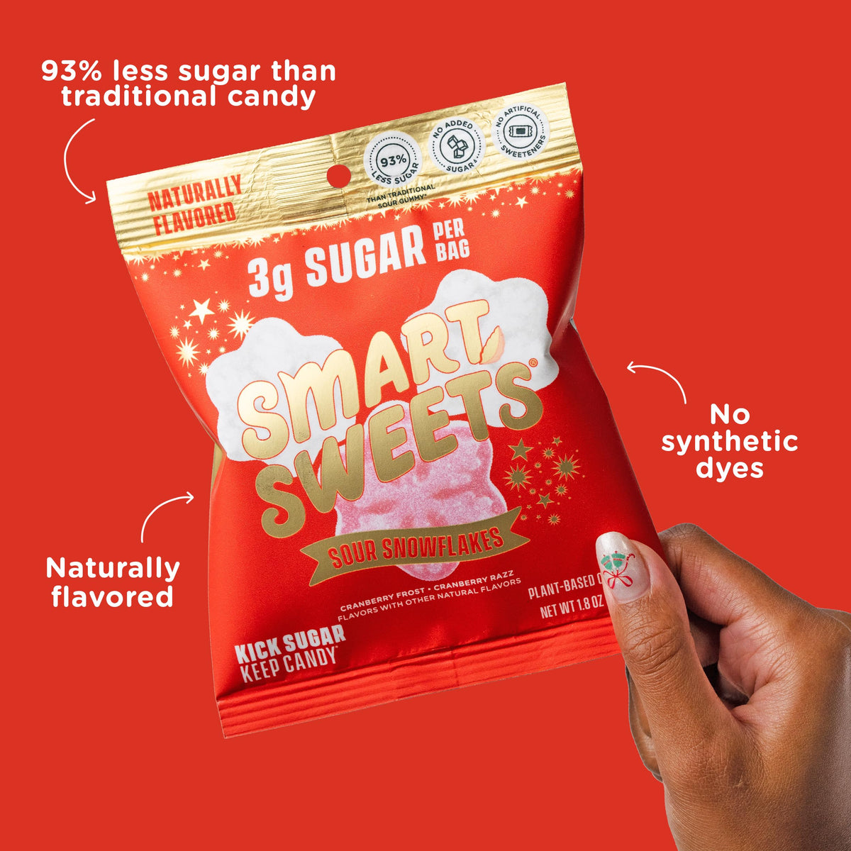 SmartSweets Sour Snowflakes Sour Candy: 1.8oz (Pack of 14), Gummy Candy with Low Sugar, Low Calorie, No Artificial Sweeteners, Plant-Based, Gluten-Free, Healthy Snack for Kids & Adults, Holiday Treat
