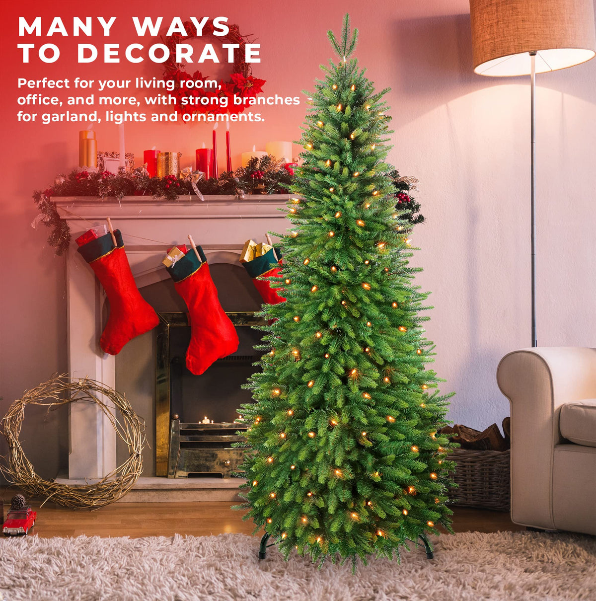 6Ft Pop Up Christmas Tree - Pre-lit Collapsible Tree with 680 Branch Tips and 105 Clear UL Lights