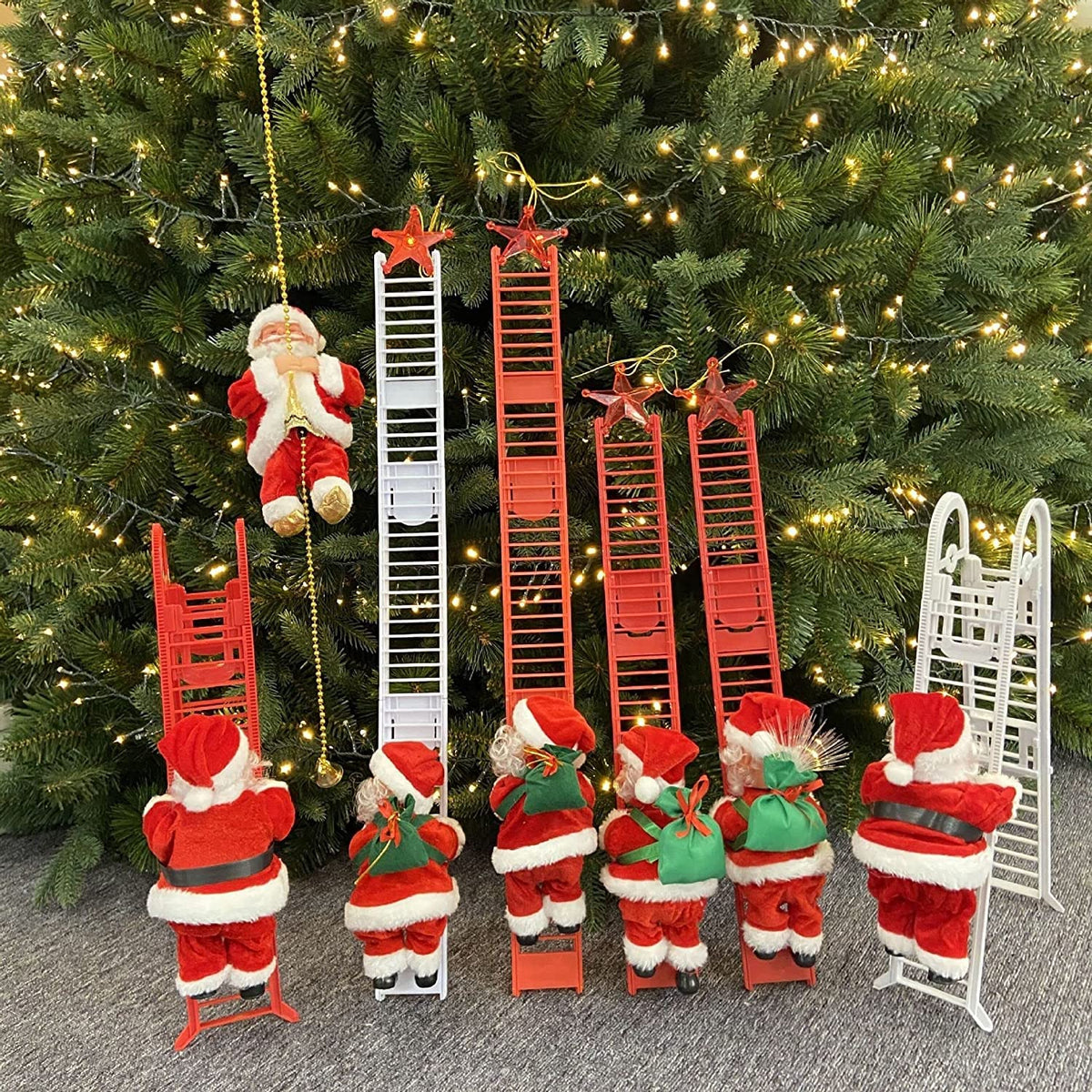 Santa Claus Musical Climbing Ladder, Electric Christmas Climbing Santa Ladder Decoration Climbing Santa Claus Doll Toy with Christmas Music, Climbing Santa Ladder for Home Party Wall Tree Decoration